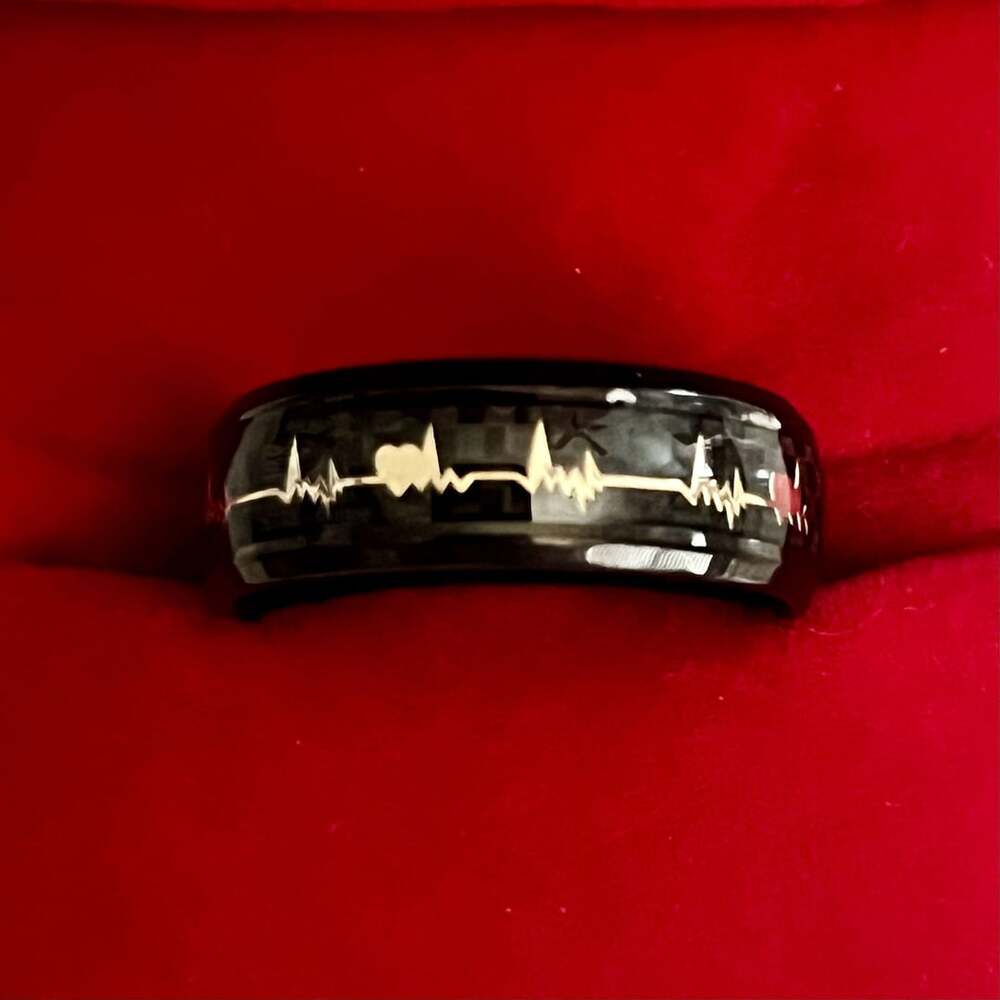 Tungsten Black EKG Heartbeat Polished Finish 6mm Band Size 11